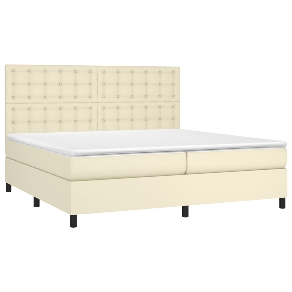 Cama com molas/colchão 200x200 cm couro artificial cor creme