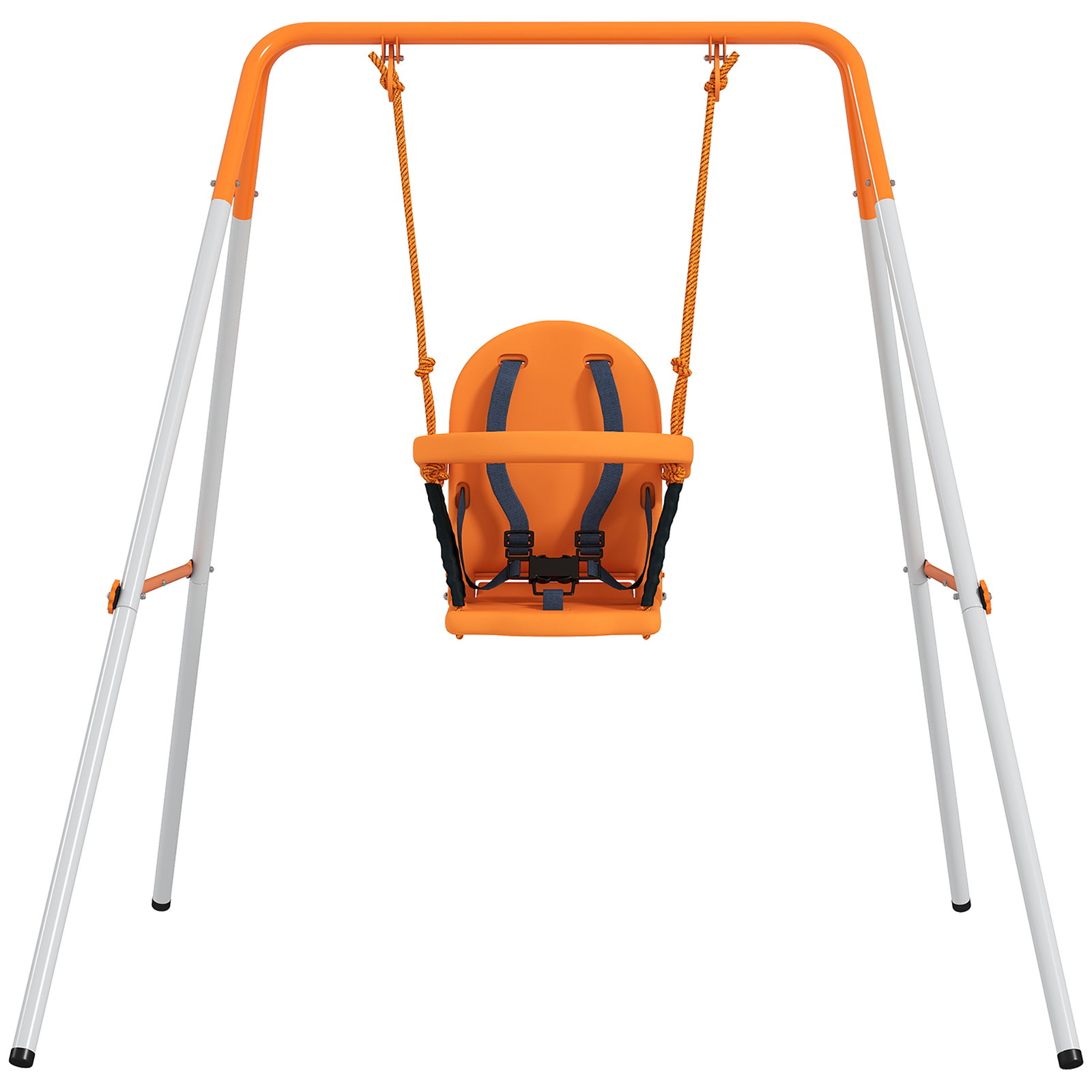 Baloiço infantil de aço para crianças dos 6 aos 36 meses com encosto alto e arnês de segurança 122x146x122 cm laranja