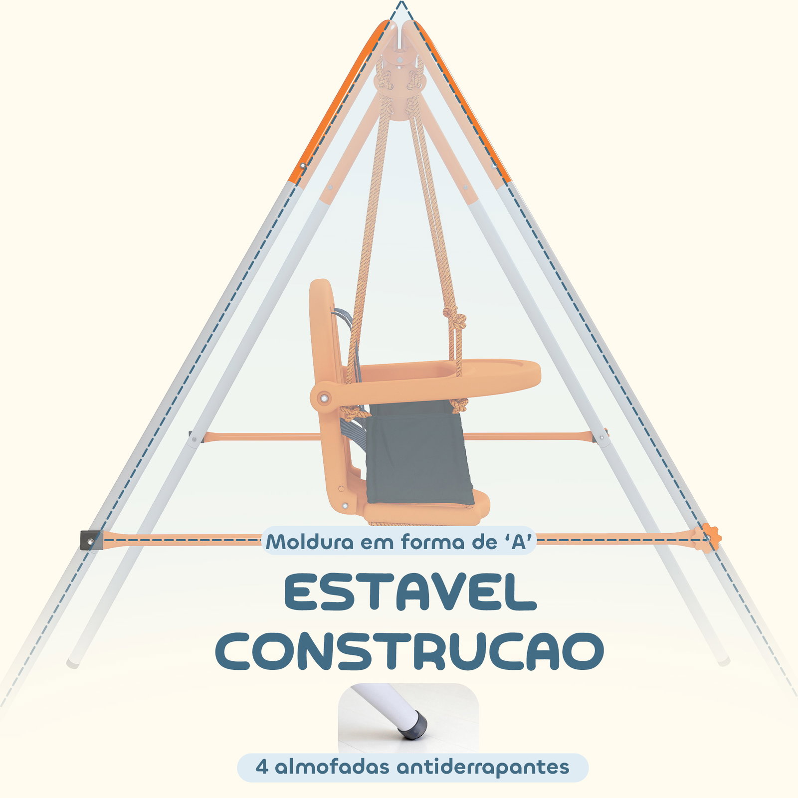 Baloiço infantil de aço para crianças dos 6 aos 36 meses com encosto alto e arnês de segurança 122x146x122 cm laranja
