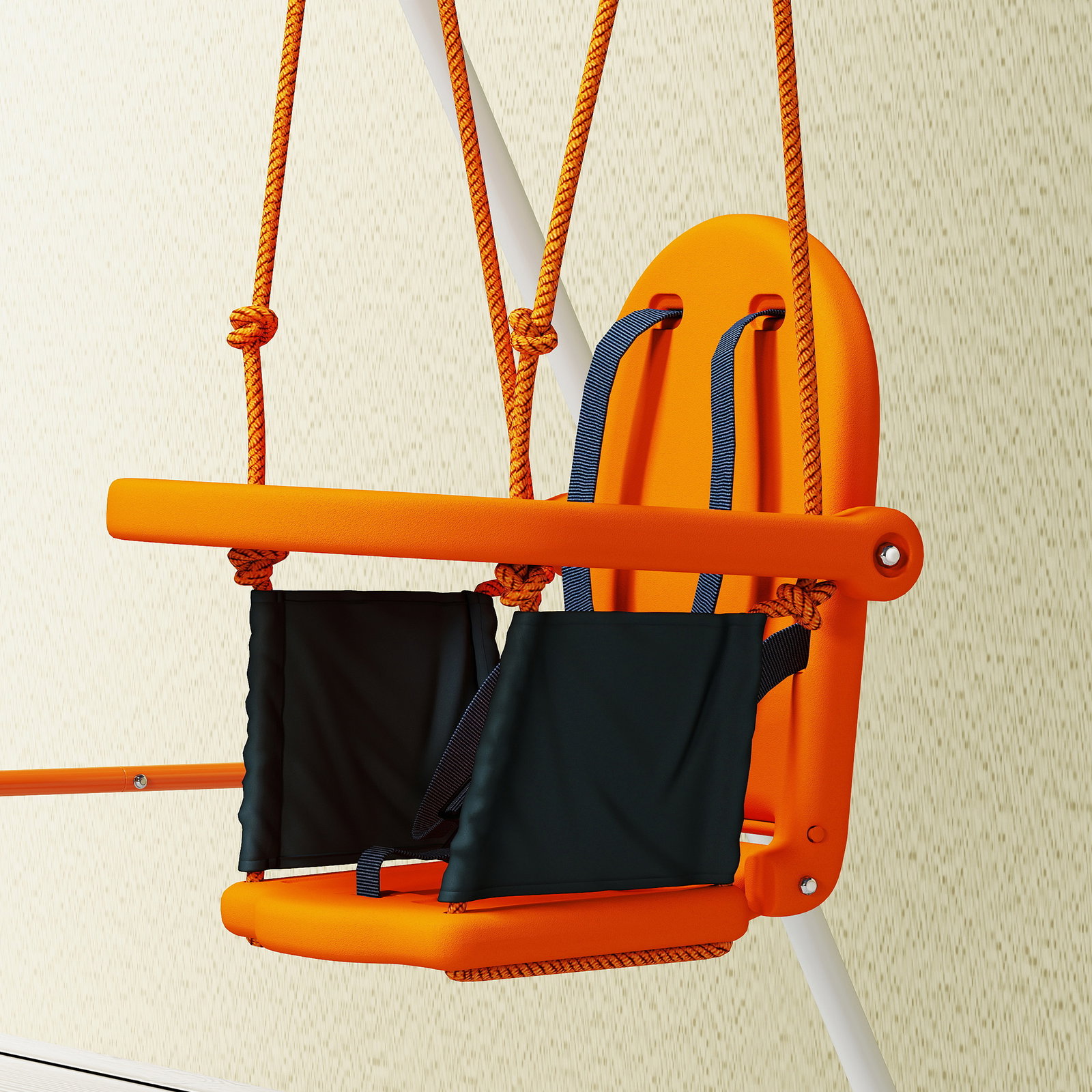 Baloiço infantil de aço para crianças dos 6 aos 36 meses com encosto alto e arnês de segurança 122x146x122 cm laranja