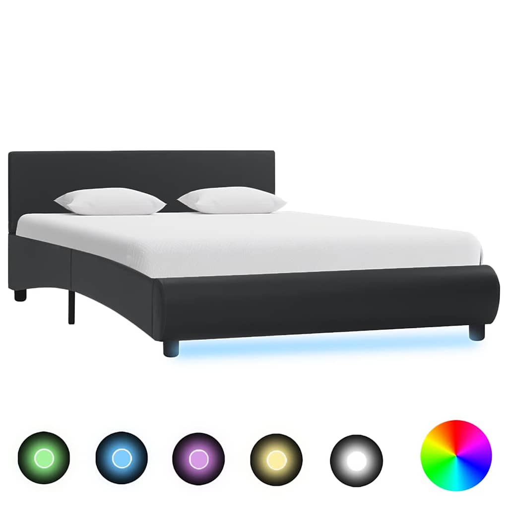 Estrutura de cama c/ LED 120x200 cm couro artificial preto
