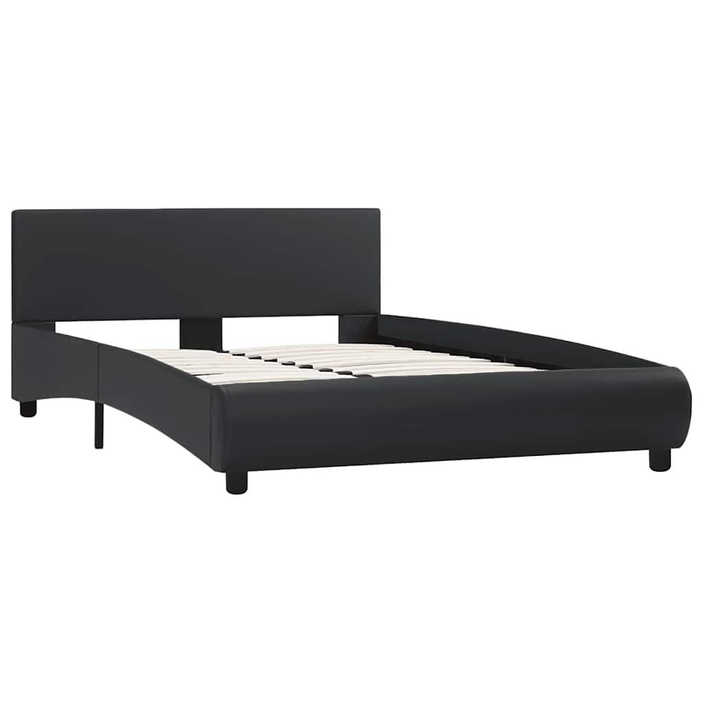 Estrutura de cama c/ LED 120x200 cm couro artificial preto