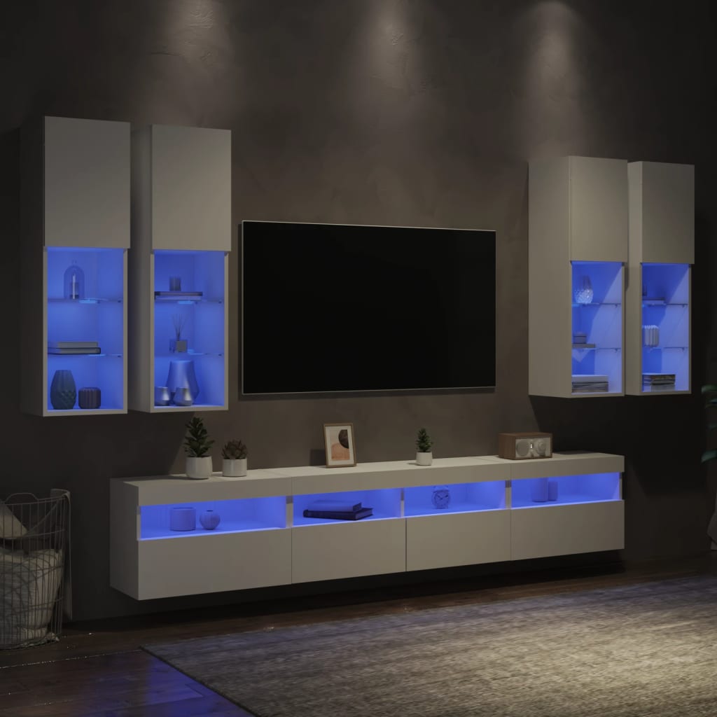 7 Pcs conjunto de móveis de parede para TV com luzes LED branco