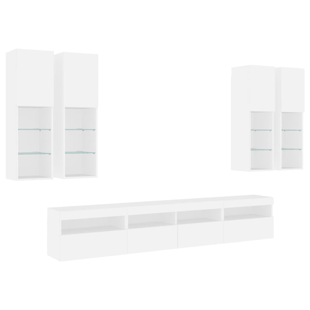 7 Pcs conjunto de móveis de parede para TV com luzes LED branco