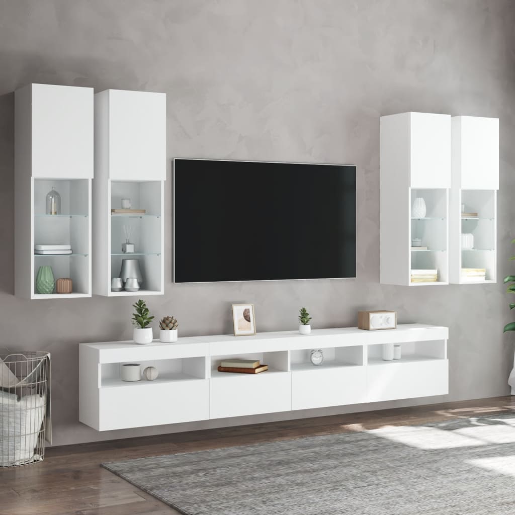 7 Pcs conjunto de móveis de parede para TV com luzes LED branco