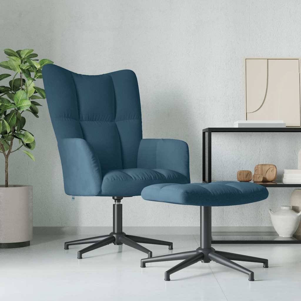 Cadeira de descanso com banco veludo azul