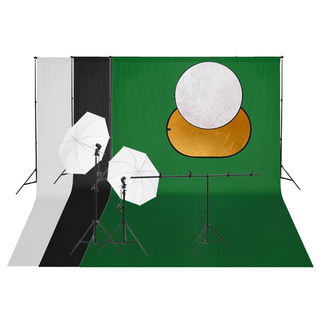 Kit estúdio fotográfico c/ conj. de iluminação, fundo&refletor