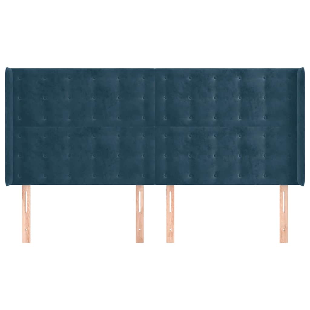 Cabeceira cama c/ abas veludo 183x16x118/128 cm azul-escuro