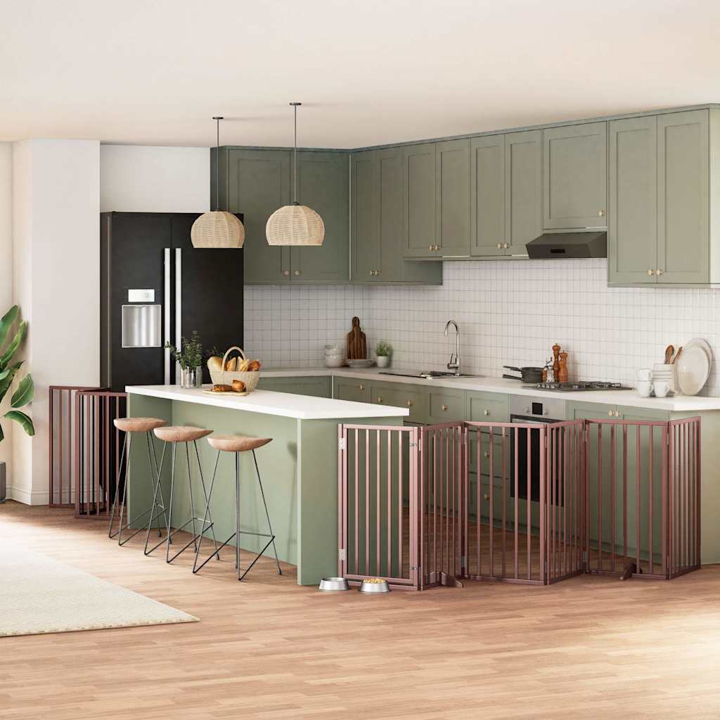 Portão p/ cães c/ porta dobrável 9 painéis 450cm álamo castanho