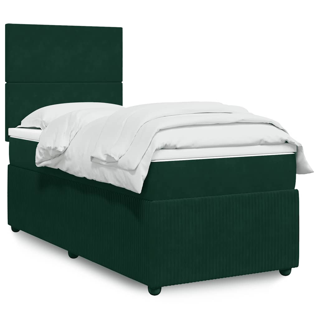 Cama com molas/colchão 90x200 cm veludo verde-escuro