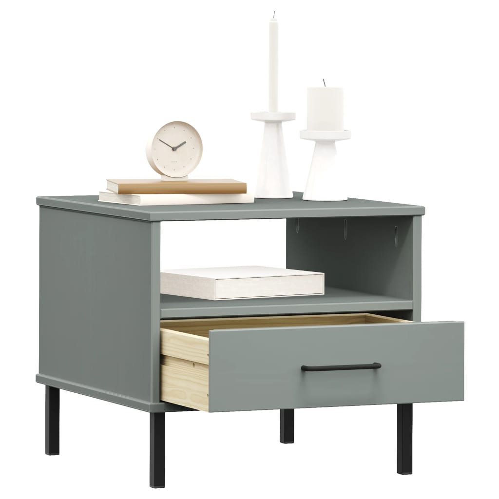 Mesa cabeceira c/ pernas de metal pinho maciço oslo cinzento