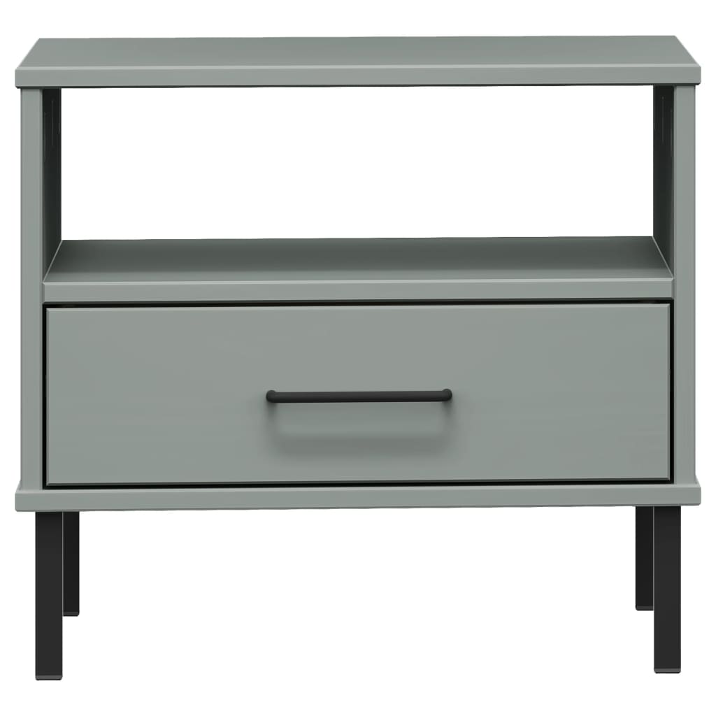Mesa cabeceira c/ pernas de metal pinho maciço oslo cinzento