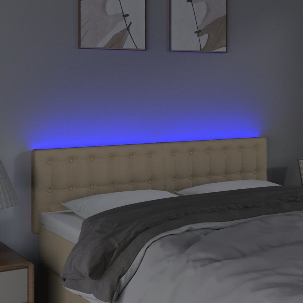 Cabeceira de cama c/ luzes LED tecido 144x5x78/88 cm cor creme