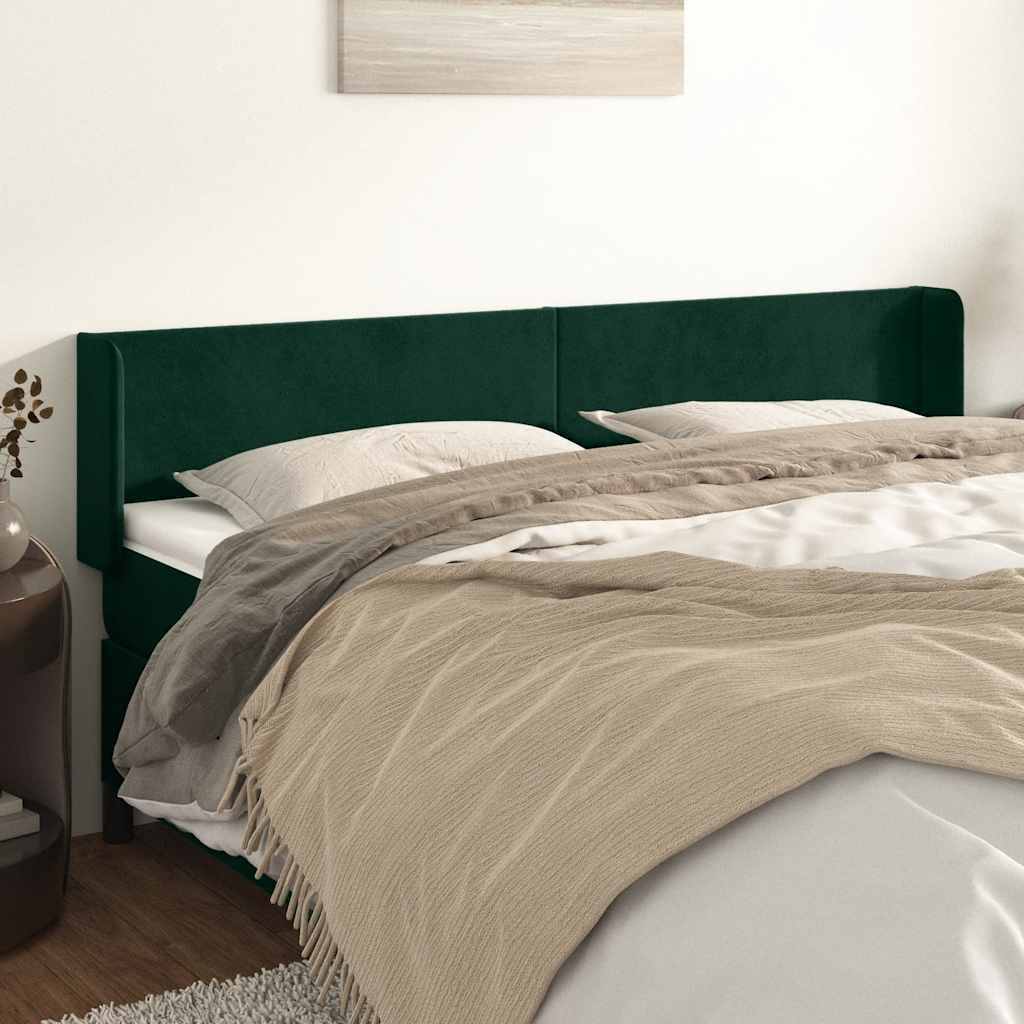 Cabeceira de cama c/ abas veludo 203x16x78/88cm verde-escuro