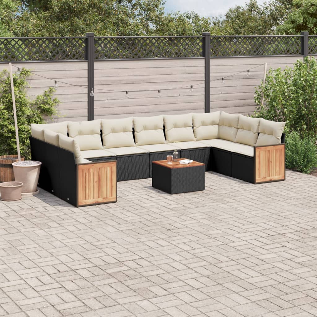 11 Pcs conjunto sofás de jardim c/ almofadões vime PE preto