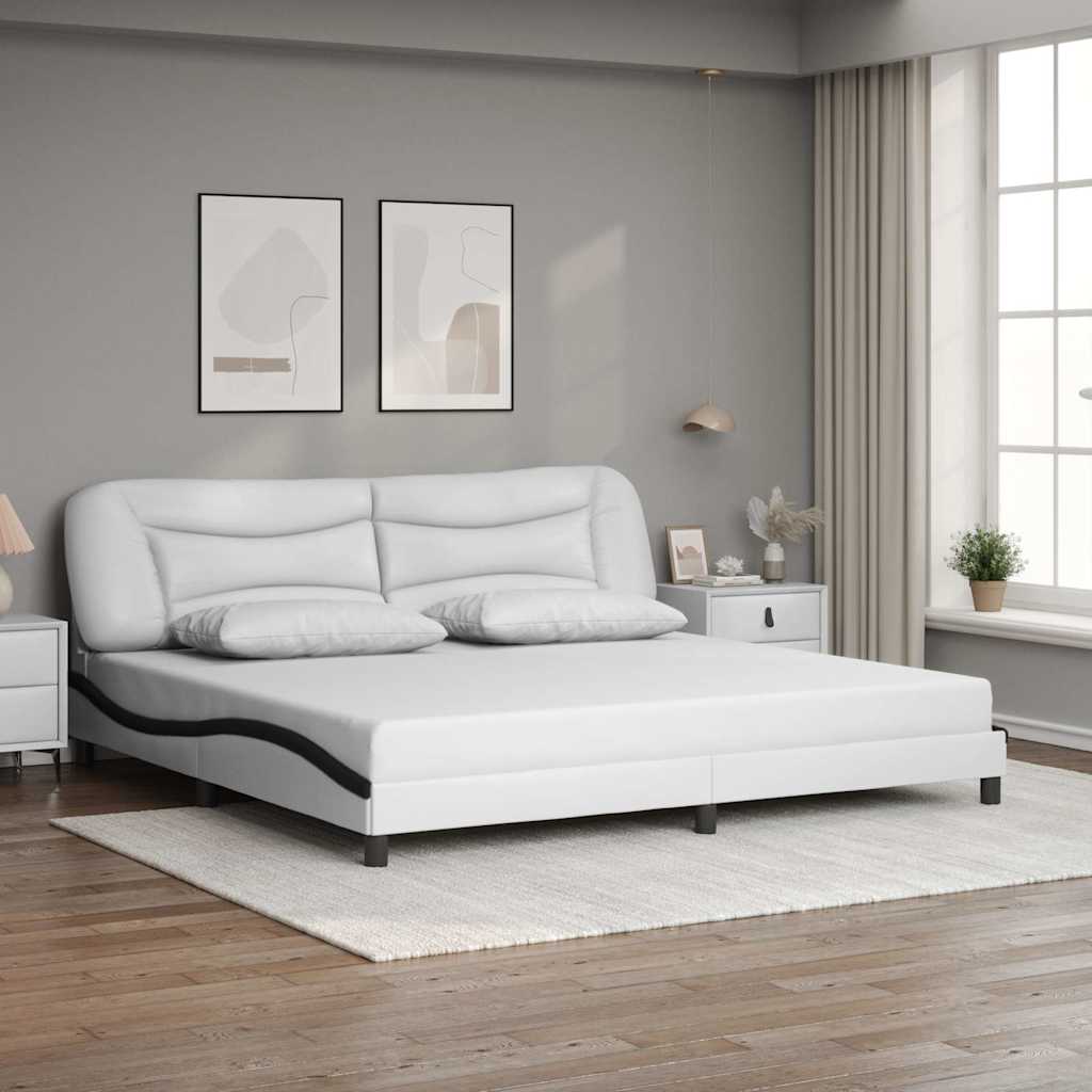Estrutura de cama sem colchão hvar couro artificial branco e preto