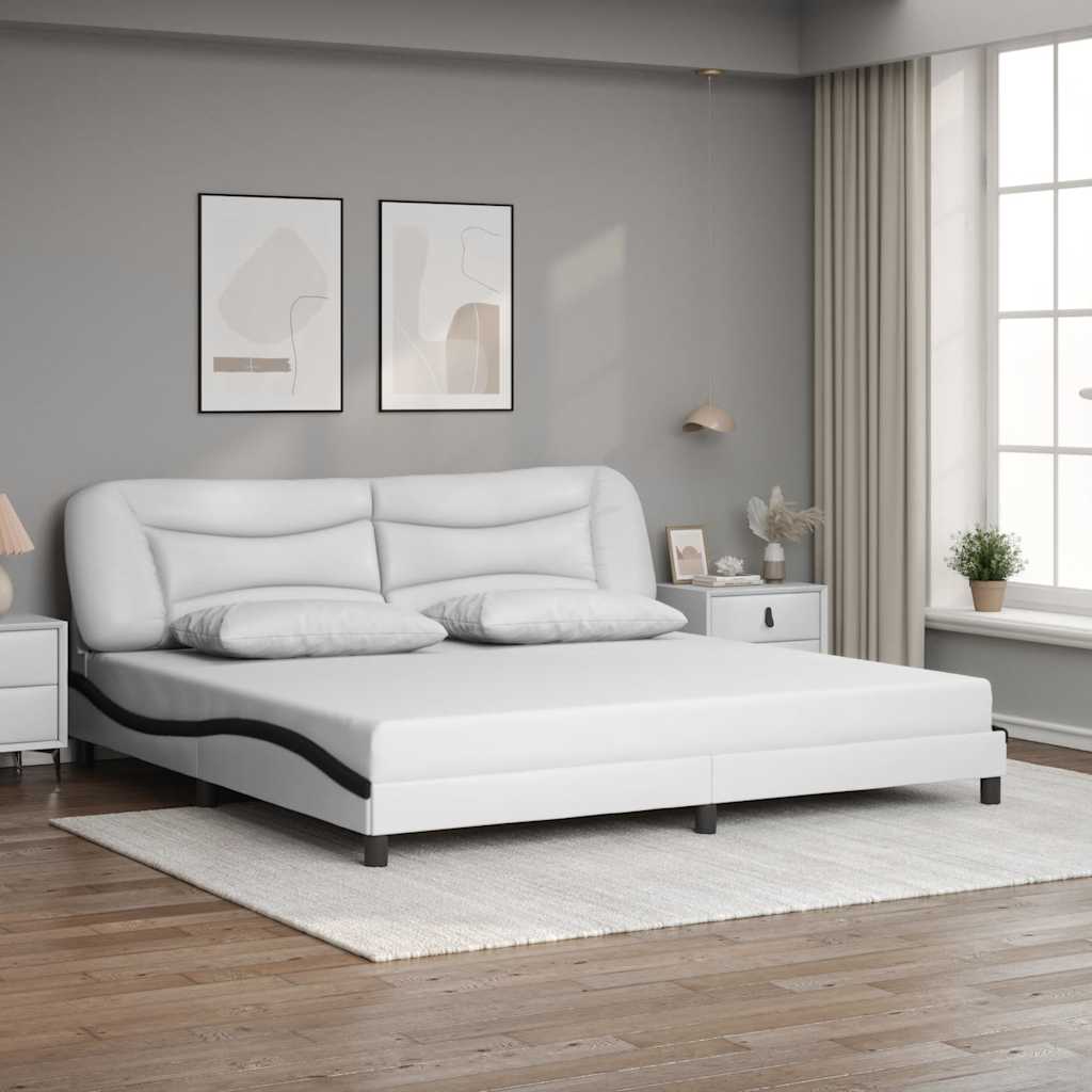 Estrutura de cama sem colchão hvar couro artificial branco e preto