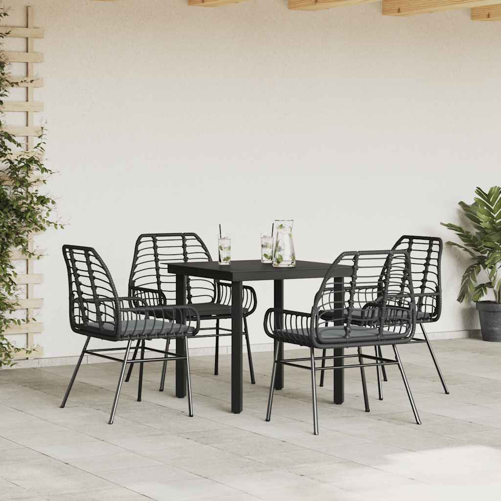 Conjunto de jantar jardim 5 peças almofadas vidro vime PE preto