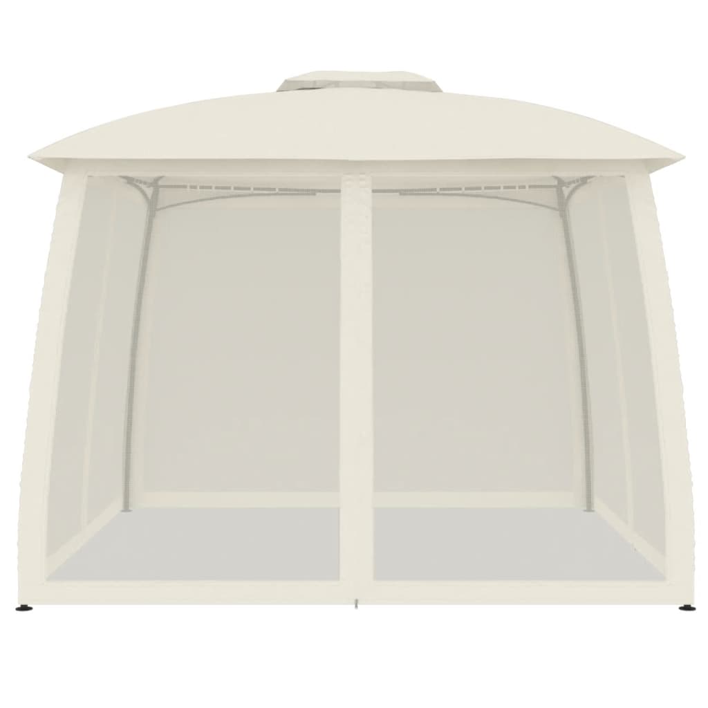 Gazebo com teto duplo e paredes de malha 2,93x2,93 m aço creme