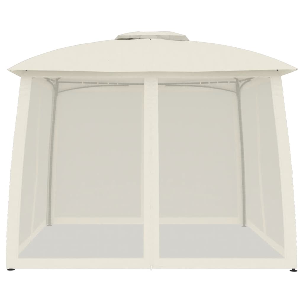 Gazebo com teto duplo e paredes de malha 2,93x2,93 m aço creme
