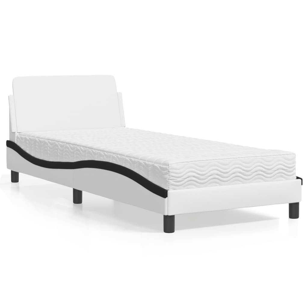 Cama com colchão dover 90x200 cm couro artificial branco e preto