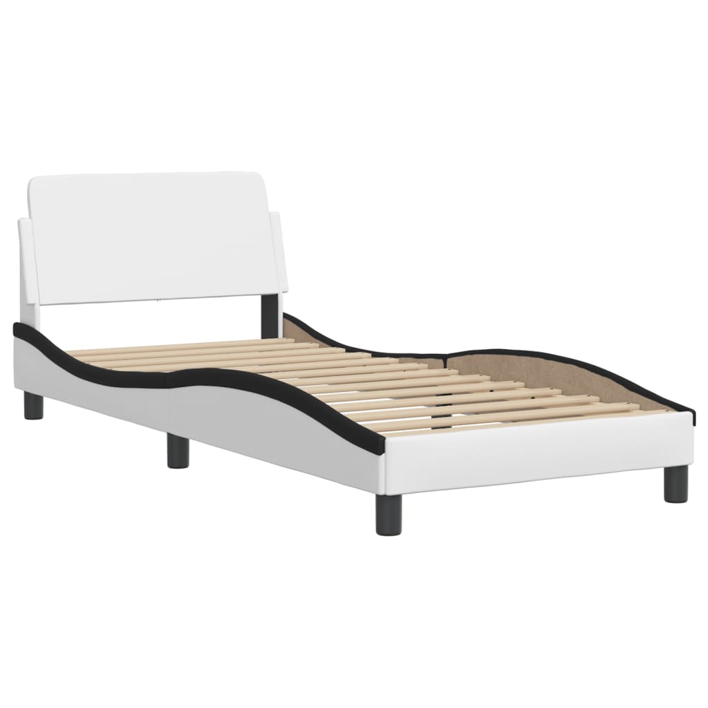 Cama com colchão dover 90x200 cm couro artificial branco e preto