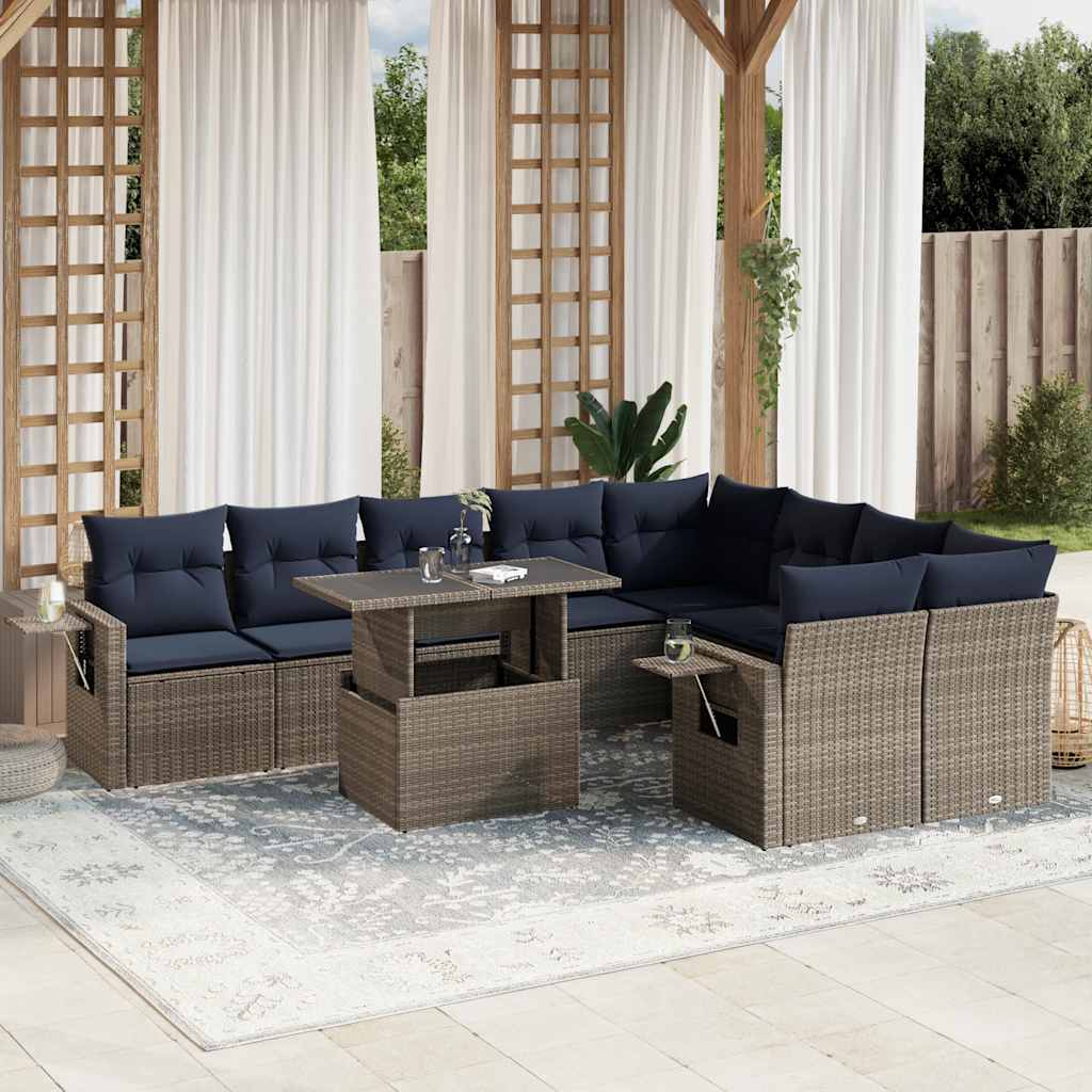 Conjunto de sofá de jardim com 10 peças e almofadas em rattan sintético cinza