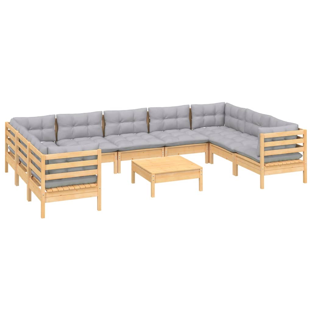 10 Pcs conjunto lounge de jardim c/ almofadões cinza pinho