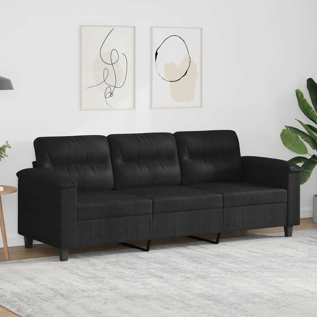 Sofá de 3 lugares 180 cm tecido de microfibra preto