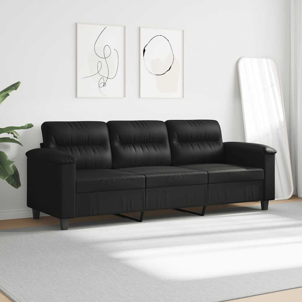 Sofá de 3 lugares 180 cm tecido de microfibra preto