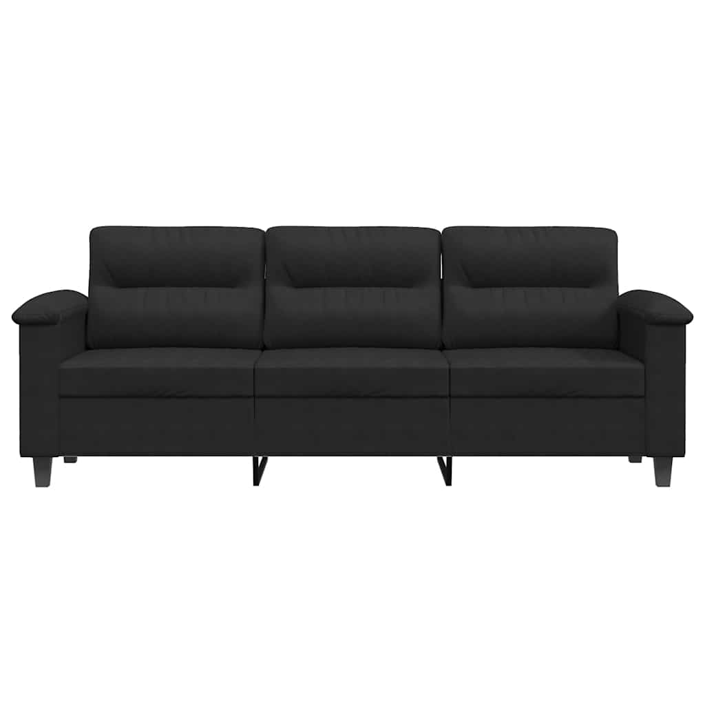 Sofá de 3 lugares 180 cm tecido de microfibra preto