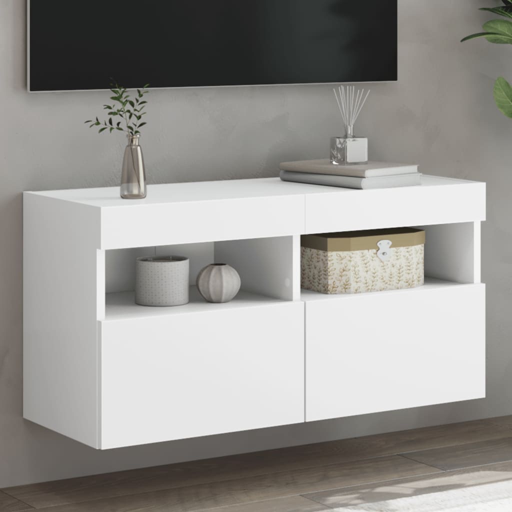 Móvel de parede para TV com luzes LED 80x30x40 cm branco