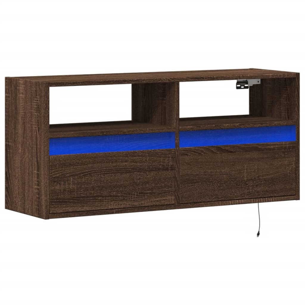 Móvel de parede p/ TV luzes LED 100x31x45 cm carvalho castanho