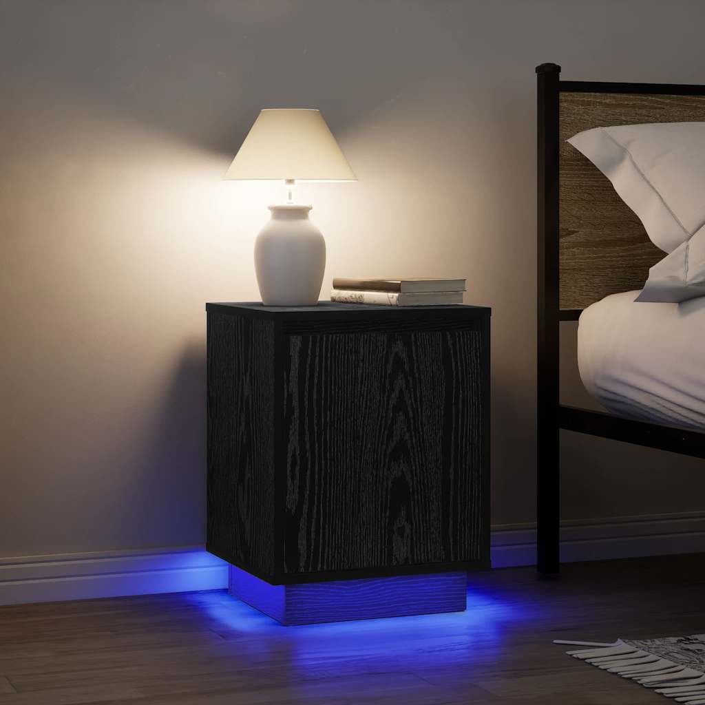 Mesas cabeceira c/ luzes LED 2 pcs 38x34x50 cm preto