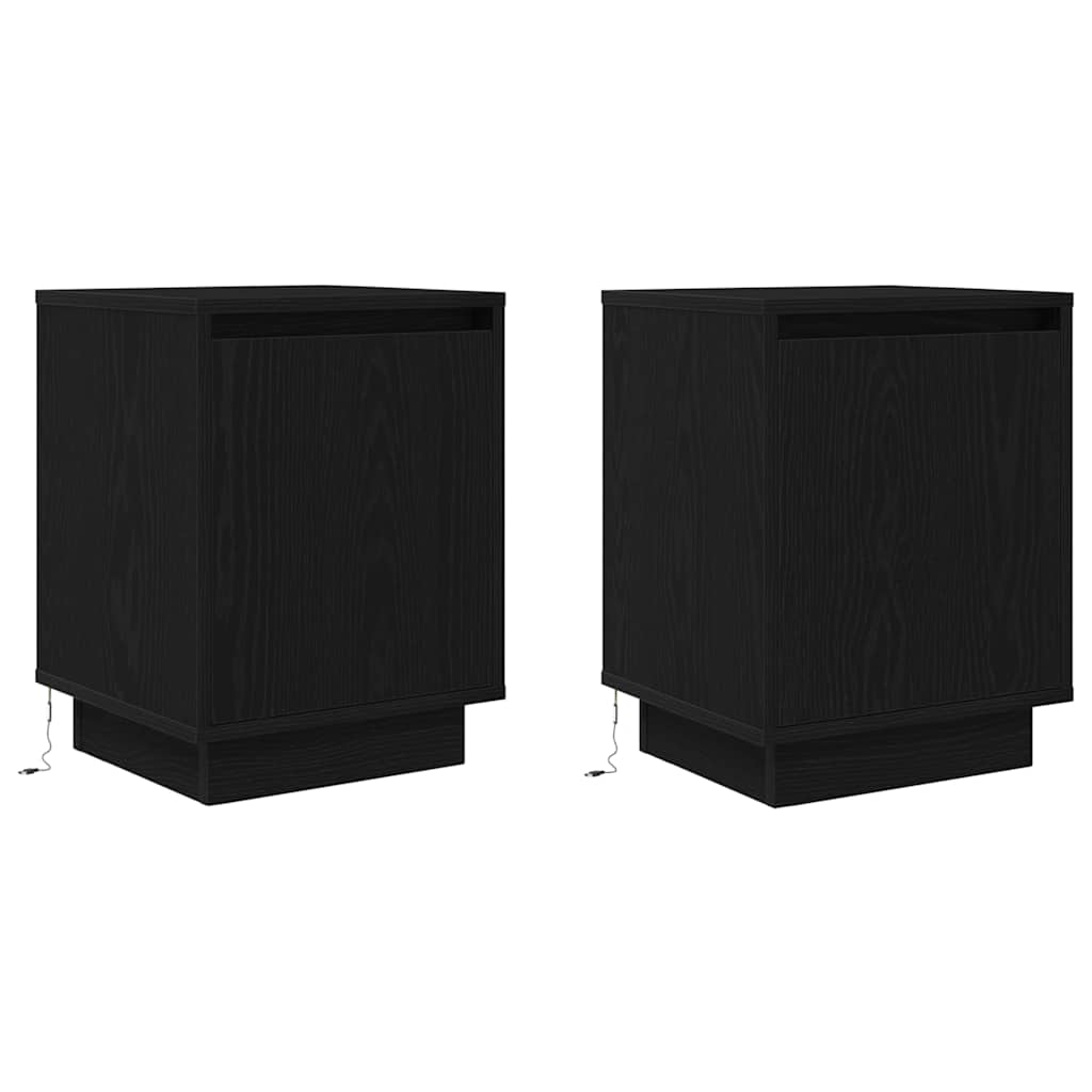 Mesas cabeceira c/ luzes LED 2 pcs 38x34x50 cm preto