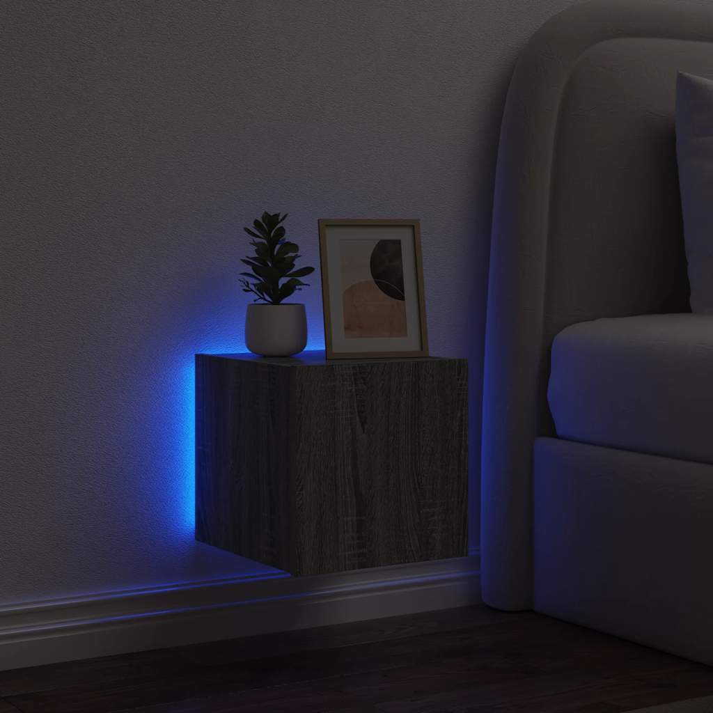 Móvel de parede p/ TV c/ luzes LED 30,5x35x30cm cinzento sonoma