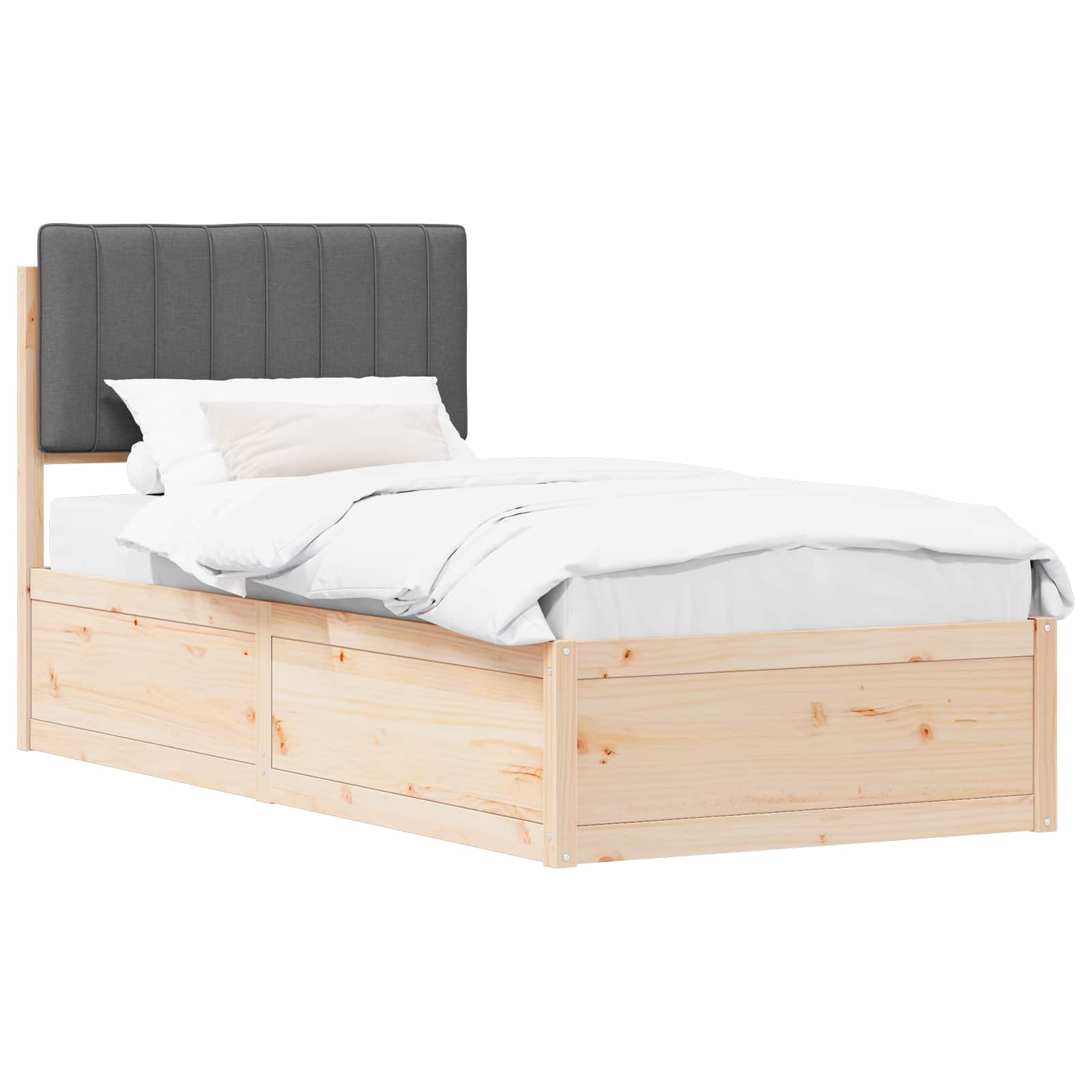 Estrutura de cama com cabeceira estofada cinza escuro