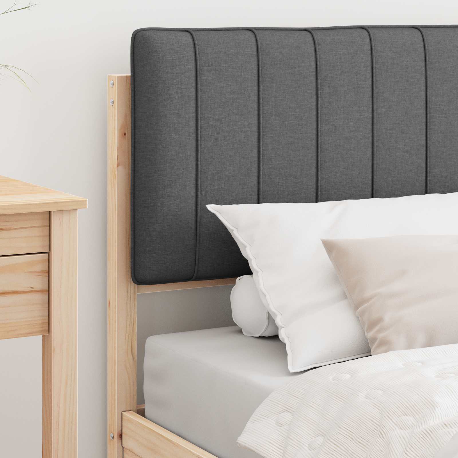 Estrutura de cama com cabeceira estofada cinza escuro