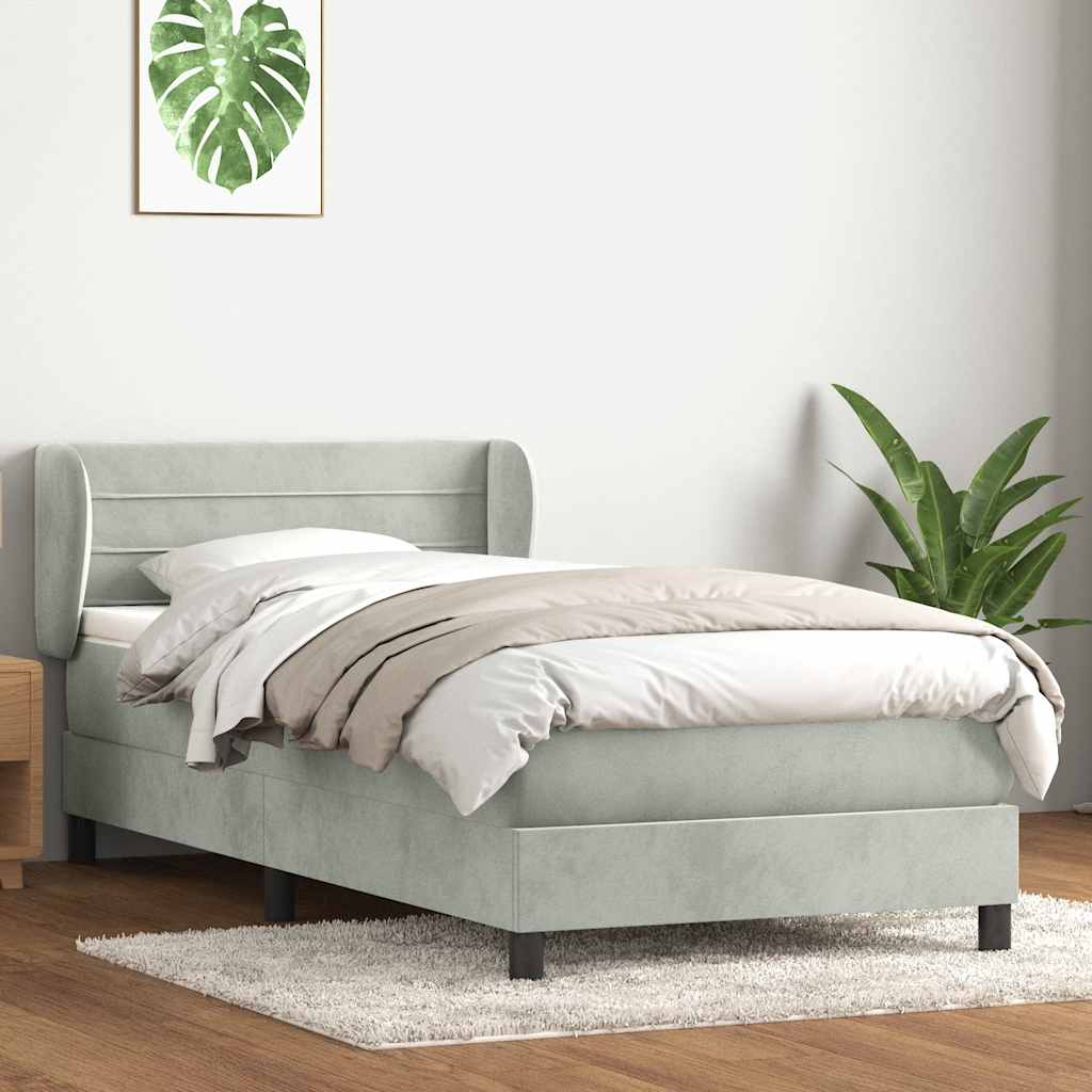 Cama com molas/colchão cinzento-claro 80x220 cm veludo