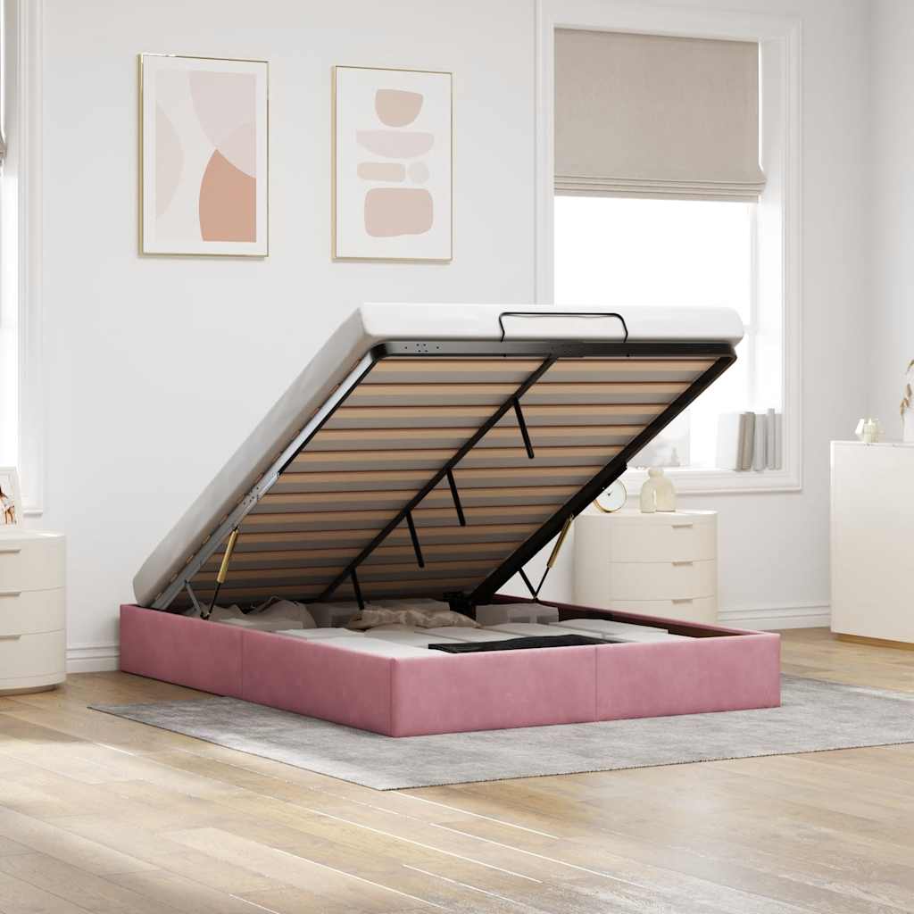 Estrutura de cama otomana sem colchão 140x190 cm veludo rosa