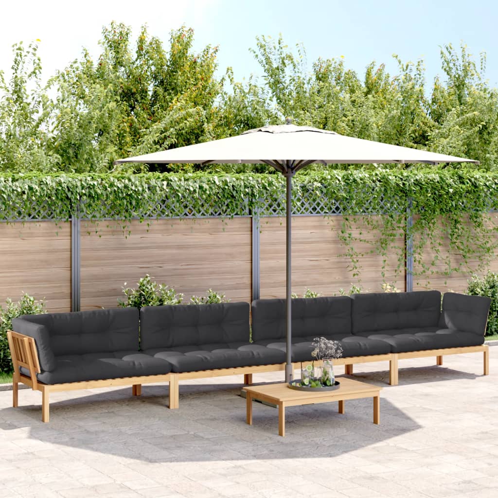 5 Pcs móveis de paletes p/ jardim com almofadões acácia maciça