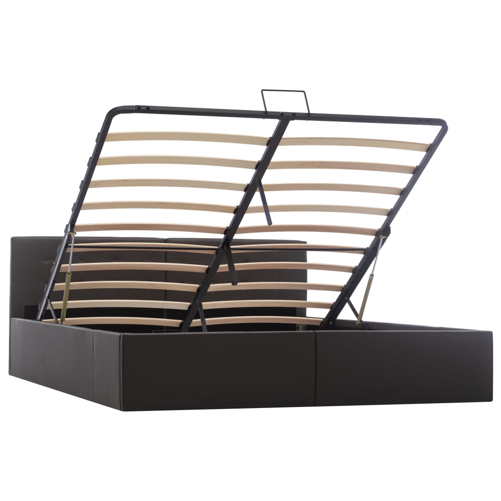 Cama hidráulica c/ arrumação 160x200cm couro artificial cinza