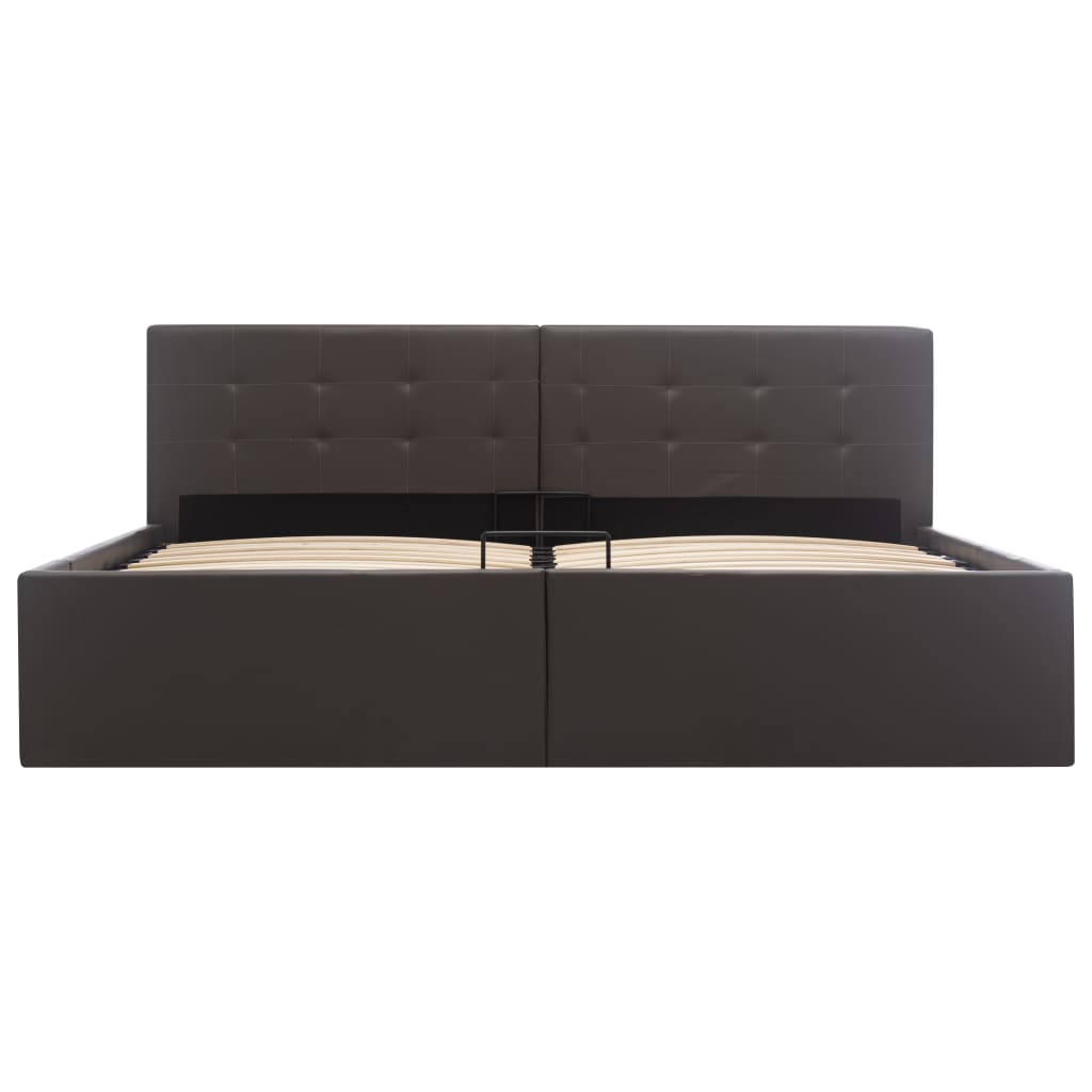 Cama hidráulica c/ arrumação 160x200cm couro artificial cinza