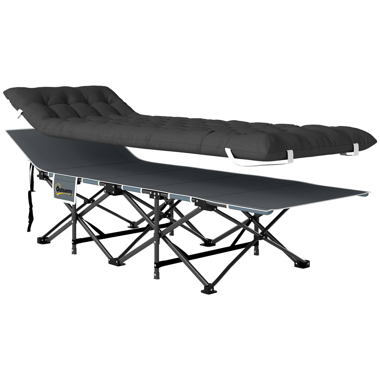 Cama dobrável de campismo com colchão removível almofada de cabeça e bolsa de transporte 186x68x37 cm preto