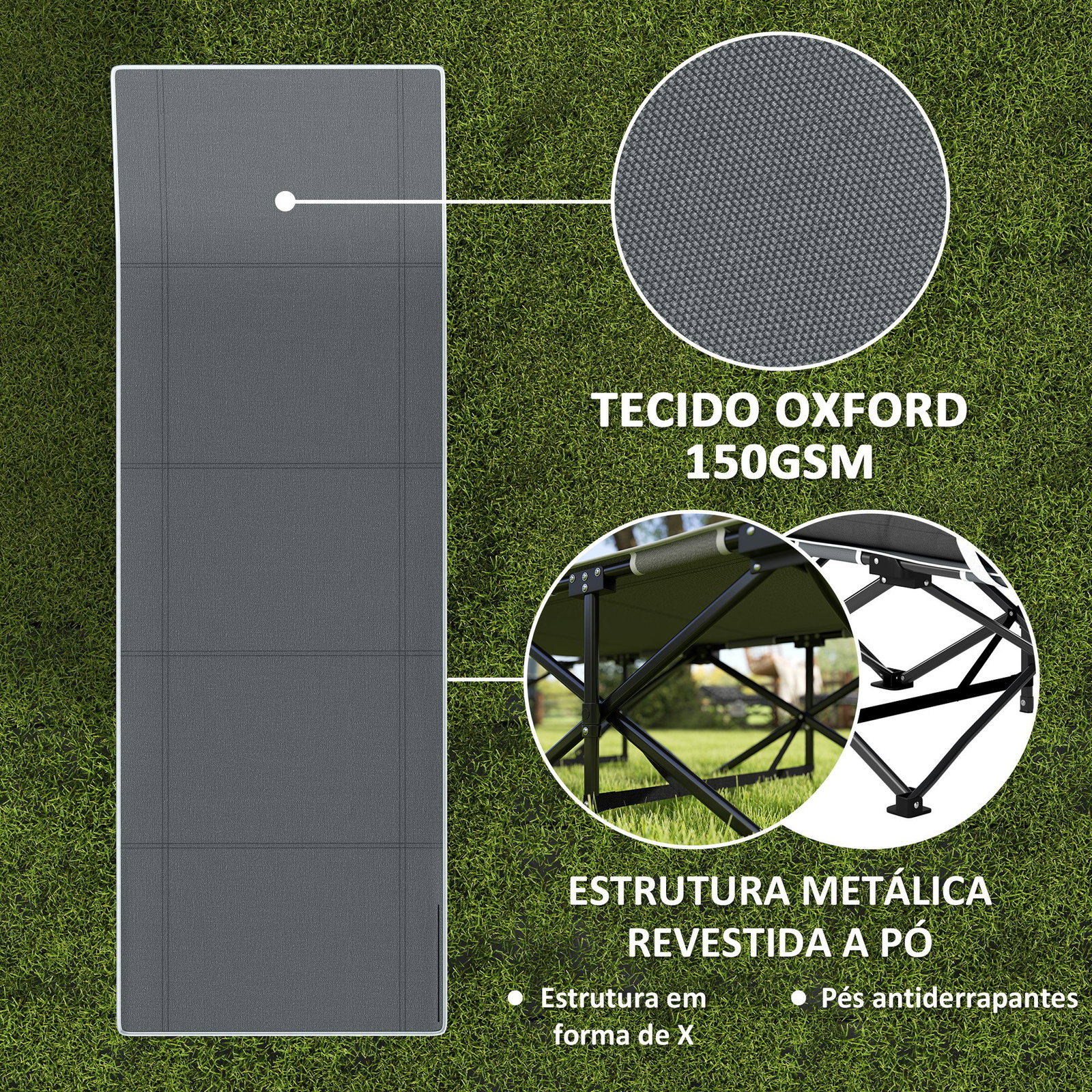 Cama dobrável de campismo com colchão removível almofada de cabeça e bolsa de transporte 186x68x37 cm preto