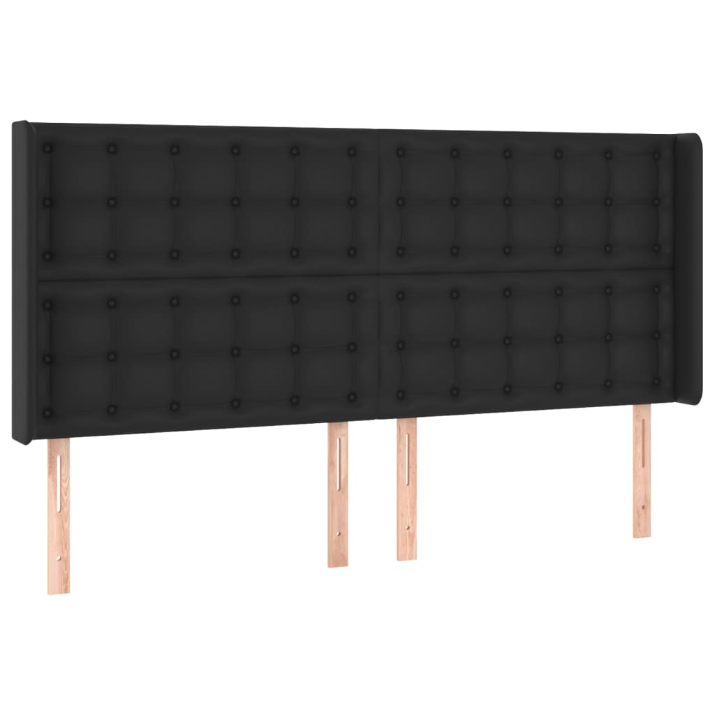 Cabeceira cama c/ LED couro artificial 183x16x118/128 cm preto