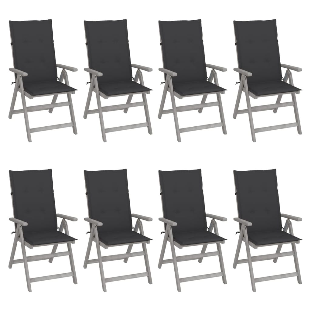 Cadeiras jardim reclináveis c/ almofadões 8 pcs acácia cinzento