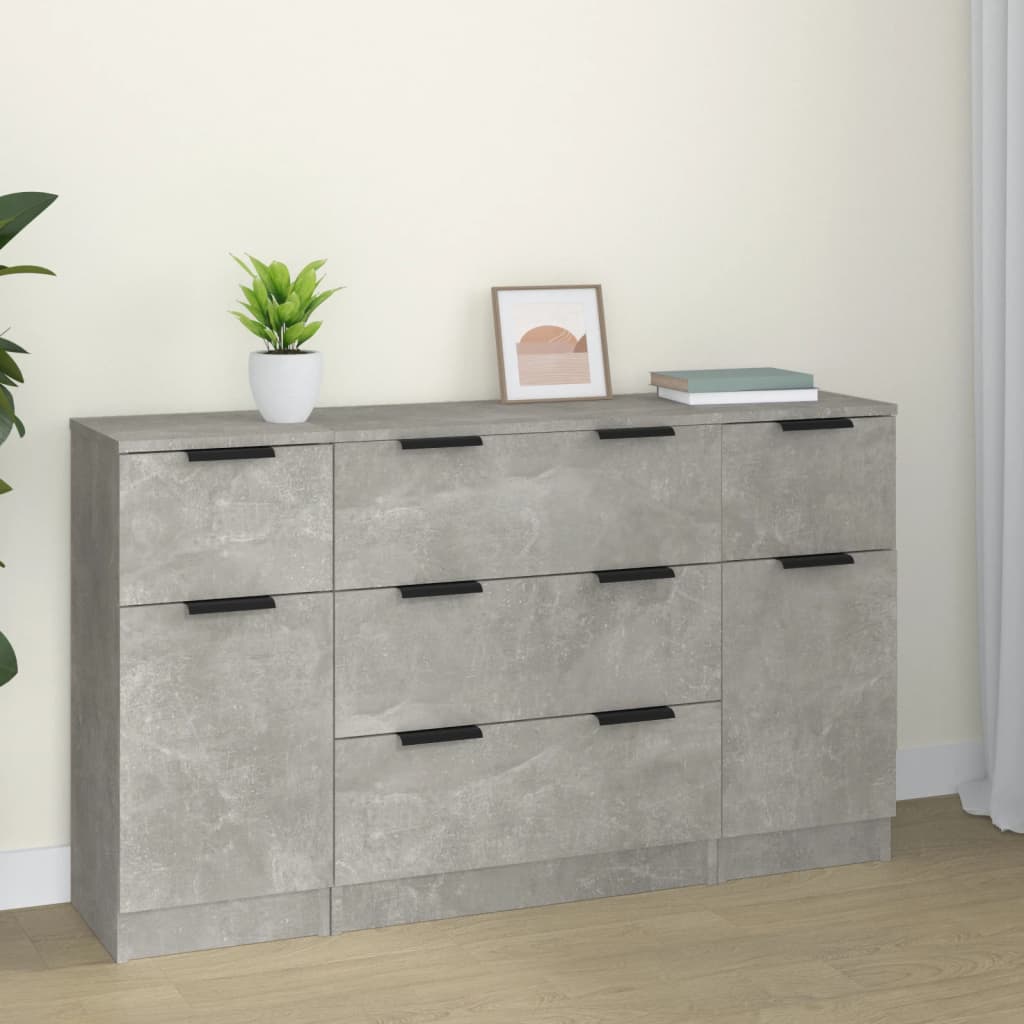 3 Pcs conjunto de aparadores madeira processada cinza cimento