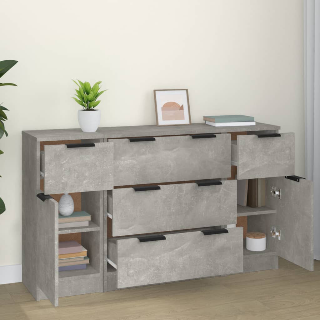 3 Pcs conjunto de aparadores madeira processada cinza cimento
