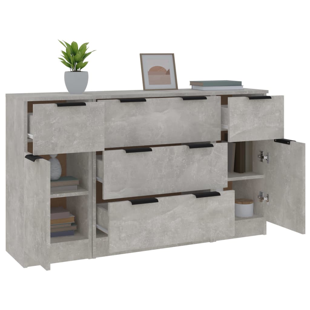 3 Pcs conjunto de aparadores madeira processada cinza cimento